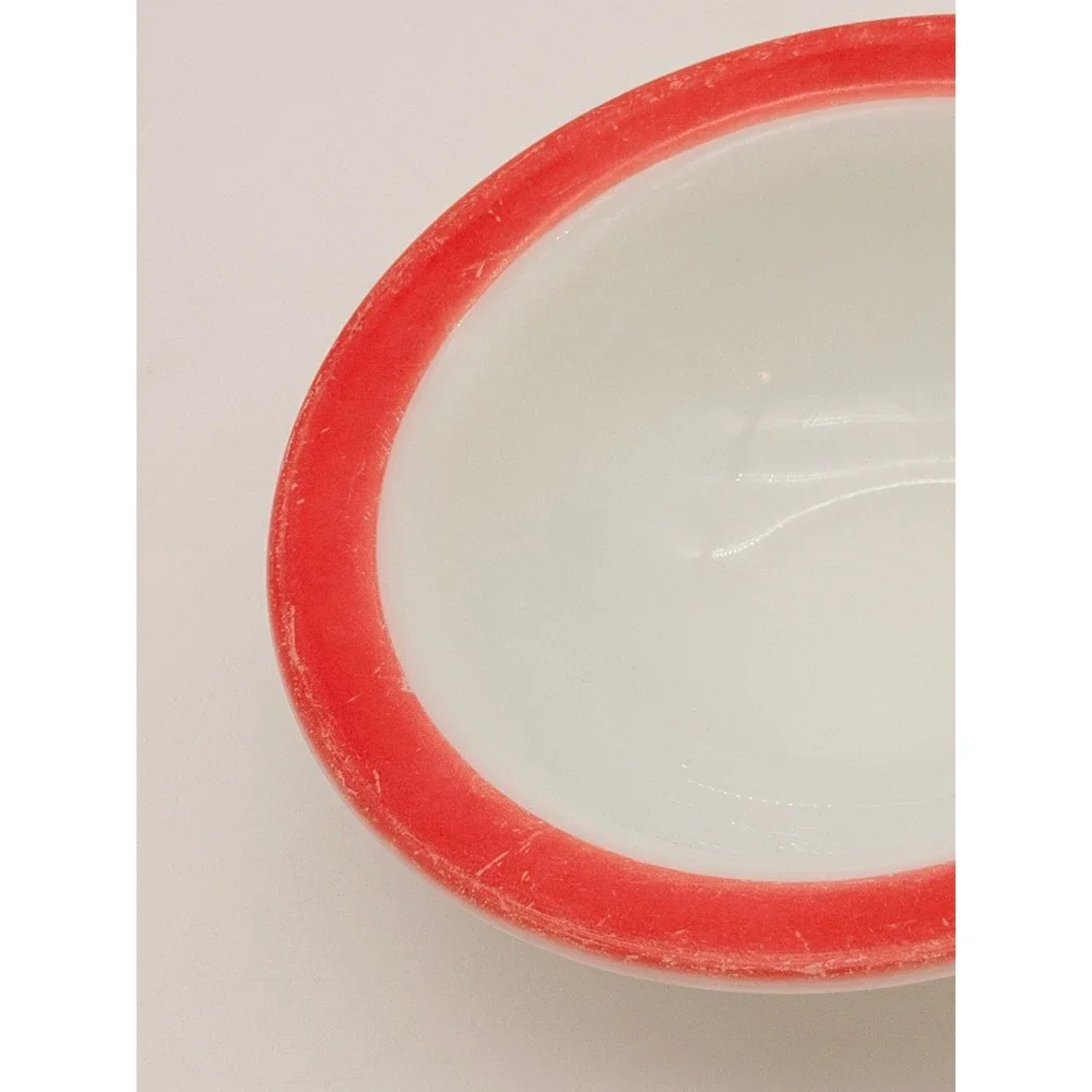 Vintage Pyrex Red Rim Milk Glass Bowl 6.5 Inch Round Cereal Soup Bowl 31 USA